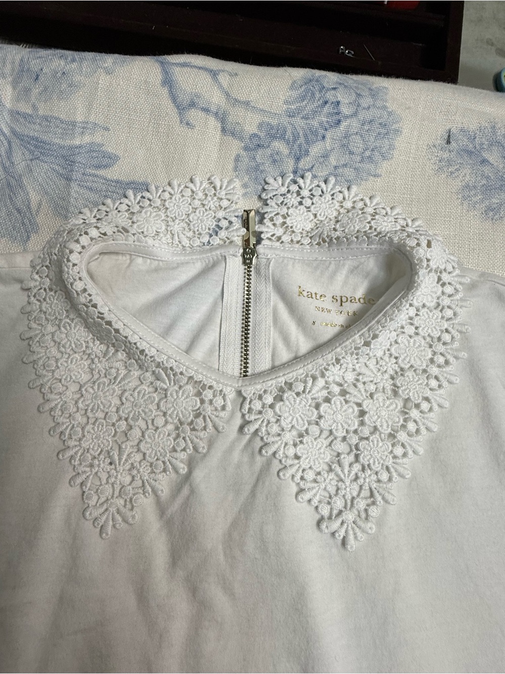 kate spade White Top with Gold Logo and Lace Trim